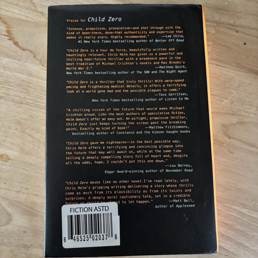 Child Zero Chris Holm Hardcover First Edition 2022 Medical Thriller Novel - Picture 3 of 5